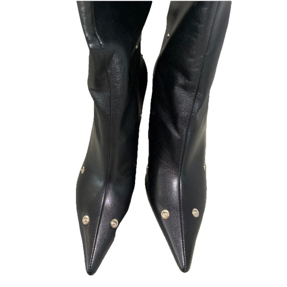 Boots Knee High‎ Women\'s 9.5 Black Detachable Front Panel 2-Way Stiletto Pointy